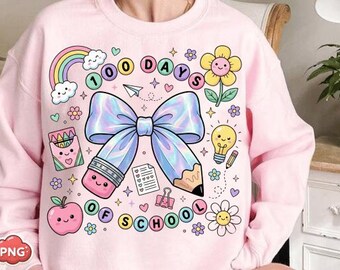 100 Days Of School PNG Teacher Coquette Bow Pencil 100 Days kids png Hearts Shirt Design