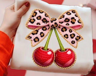 Faux Crochet Valentine Png – Knit Cherry & Bow Clipart -Digital Download