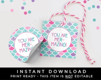 Download istantaneo Tag MERMAID Sei Mermazing amico Grazie regalo Tag Under the Sea Cookie Packaging Download stampabile, #138CID VIP