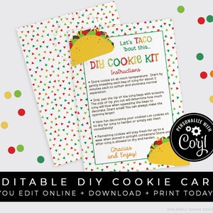 CUSTOMIZABLE DIY Taco Cookie Kit Card Printable Instructions, Cinco de Mayo Fiesta Confetti Cookie Decorating Kit Label, Corjl #119B VIP