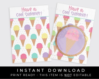 Instant Download Waffle Ice Cream Cone Cookie Card Printable, Have A Cool Summer Ice Cream Mini Cookie Backer, #277DID VIP