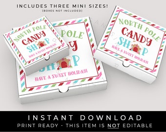 Instant Download Mini North Pole Candy Shop Cookie Box Label, Christmas Candy Cookie Sticker Bakery Pizza Box Holiday Printable #203CSID VIP