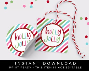 Instant Download Holly Jolly Christmas Cookie Tag, Holiday Bright and Colorful Gift Tag for Treat Bag Holiday Party Favor Tag, #198DID VIP