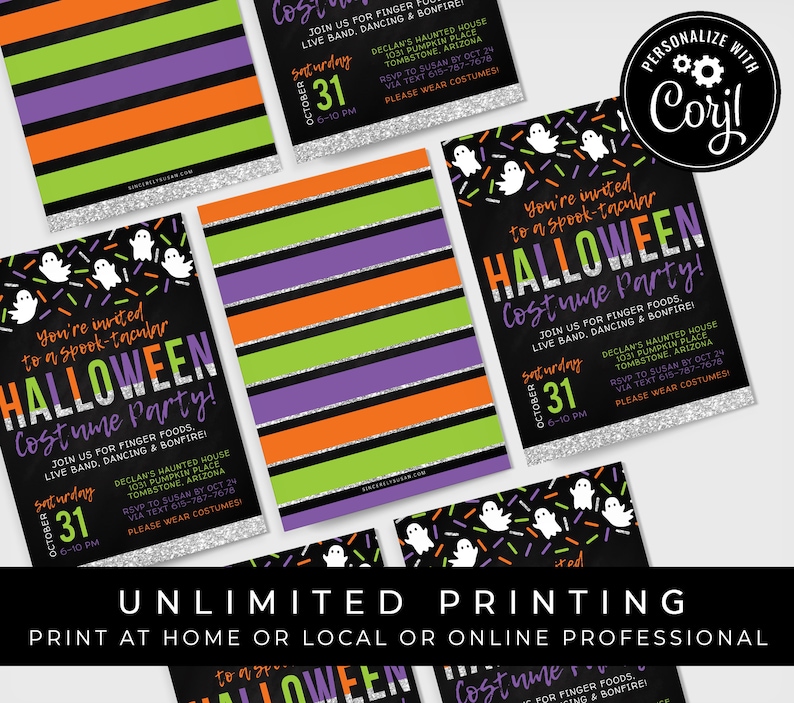 Kids Halloween Costume Party Invitation Printable Halloween Ghost Invite Boo Bash Editable Instant Digital Download Template Corjl #070C
