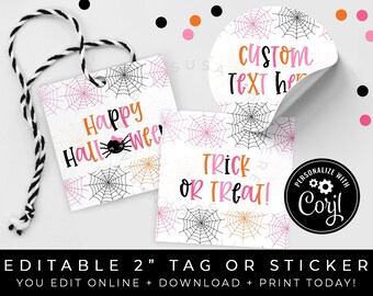 CUSTOMIZABLE Pink Halloween Spider Web Tag, Printable Trick or Treat Happy Halloween Cookie Tag, Itsy Bitsy Spider Favor Tag Corjl #158 VIP