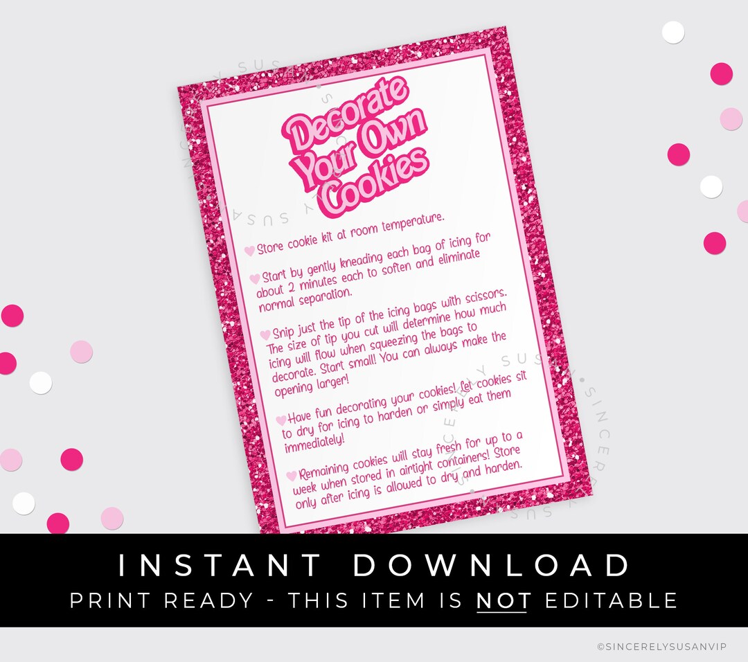 Instant Download Pink Glitter Decorate Your Own Cookies Kit ...
