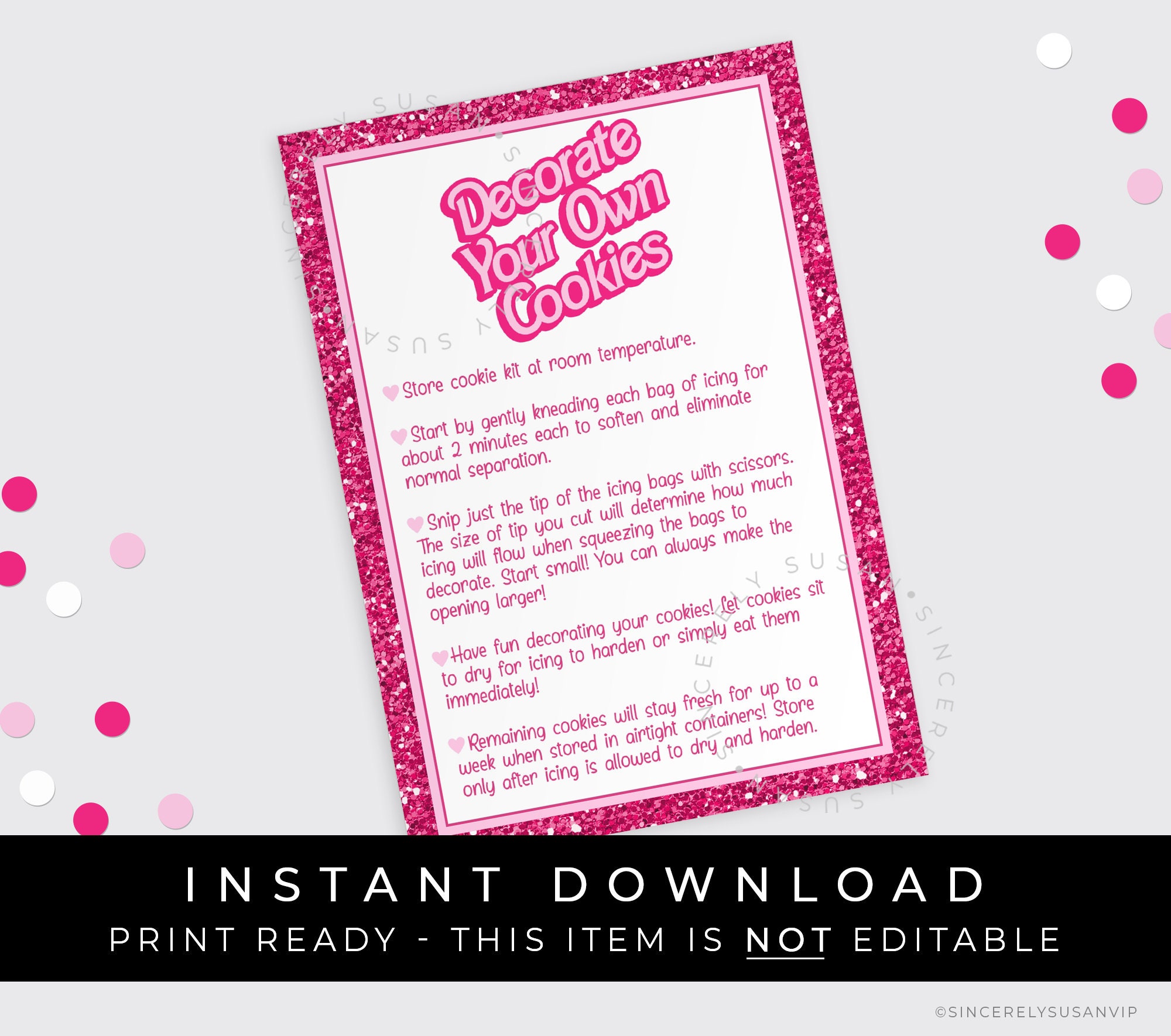Instant Download Pink Glitter Decorate Your Own Cookies Kit ...