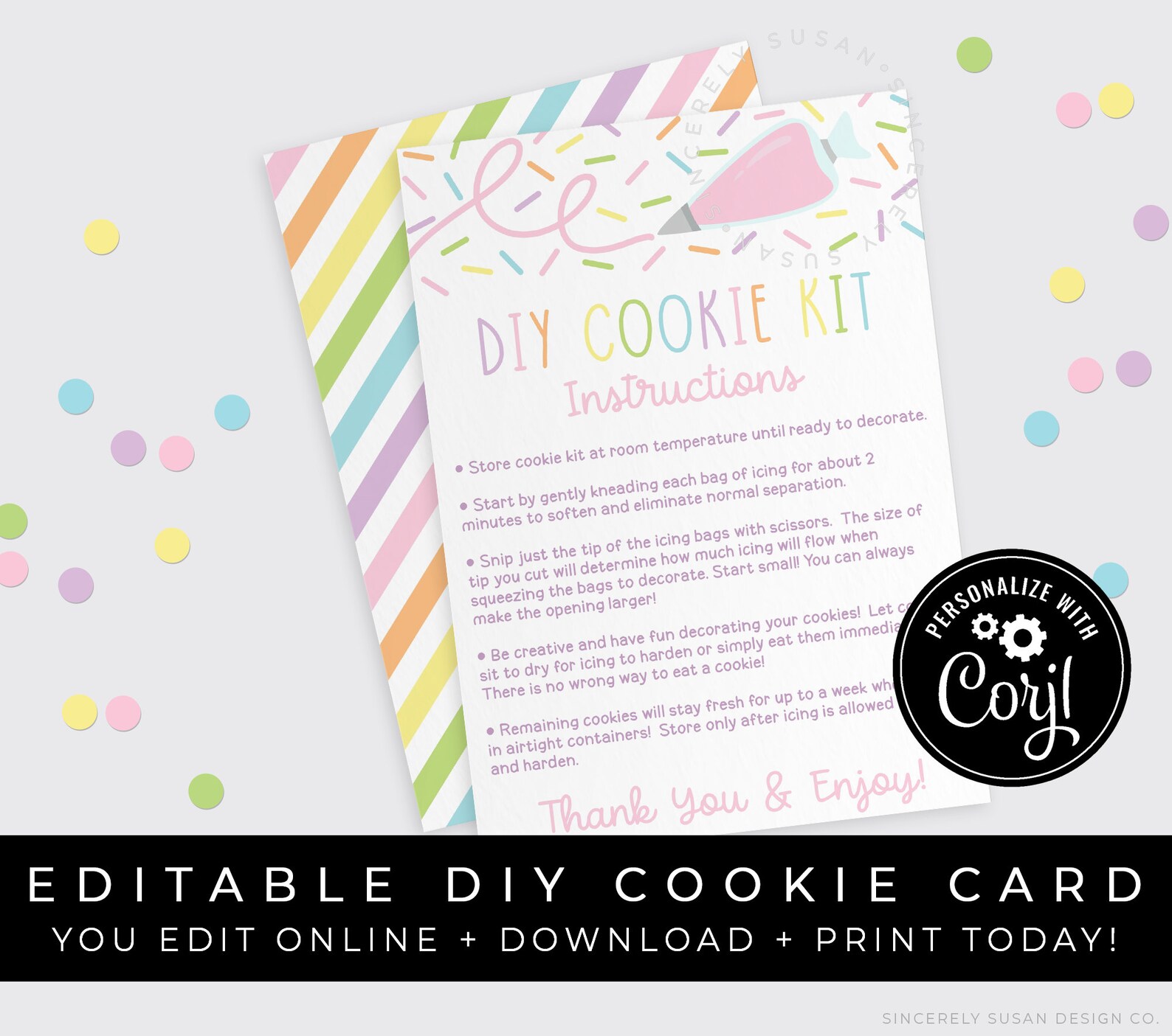 CUSTOMIZABLE DIY Cookie Kit Instructions Printable Card Sugar | Etsy