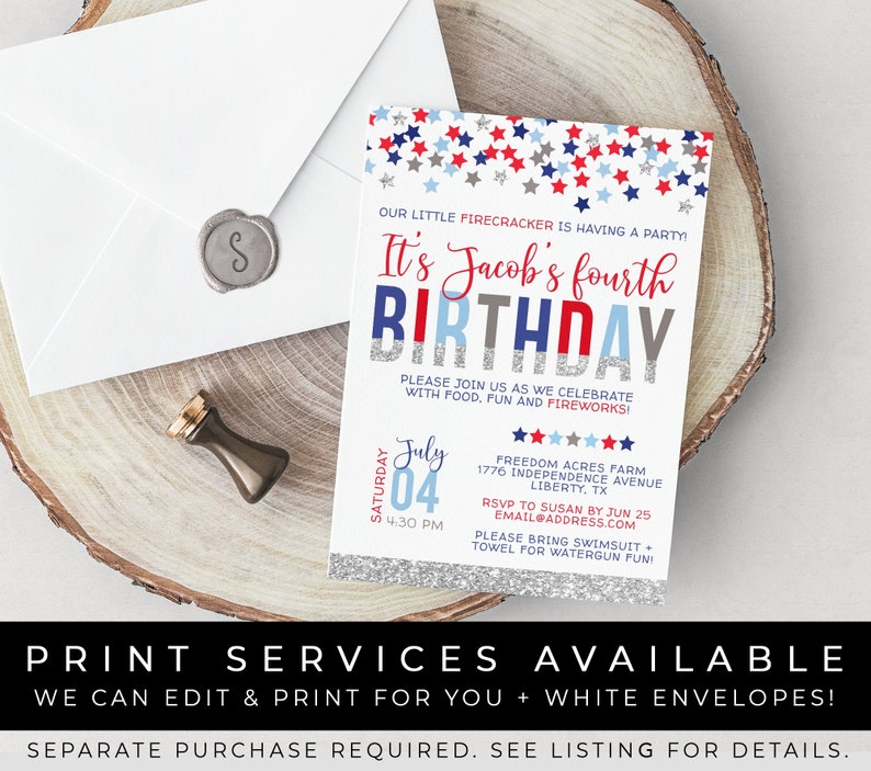 4th of July Birthday Invitation Patriotic Stars Red White & Blue Little Firecracker Birthday Template Download Printable Invite Corjl 065A image 8