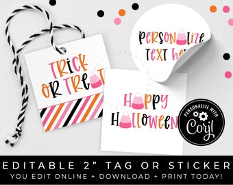 CUSTOMIZABLE Pink Halloween Candy Corn Tag, Printable Trick or Treat Happy Halloween Cookie Tag, Halloween Treat Bag Tag Corjl #153HJ VIP