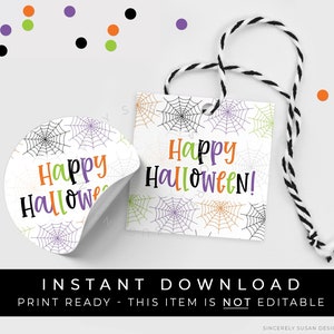 Étiquette de toile d'araignée Happy Halloween à téléchargement immédiat, étiquette à biscuits d'Halloween effrayante imprimable, étiquette de cadeau de fête d'Halloween, #159ID VIP