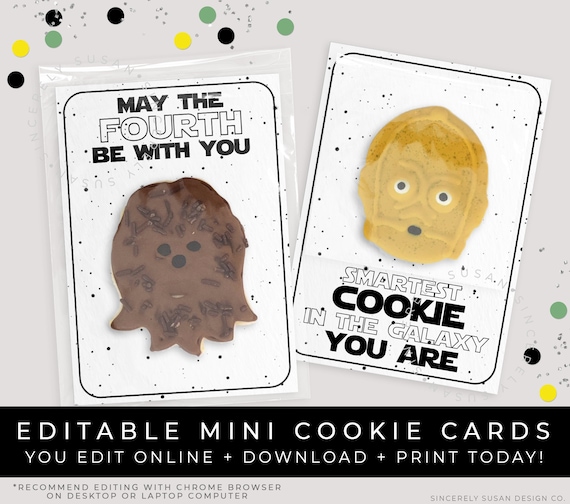 Space Galaxy May the Fourth Be With You Personalized Gift CUSTOMIZABLE Star Wars Cookie Cards Printable Cookie Packaging Corjl #114W VIP