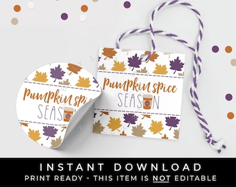 Instant Download Pumpkin Spice Season Printable Tag, Fall Pumpkin Spice Latte Cookie Tag, PSL Coffee Cup Plum Purple, #161PID VIP