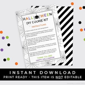 Instructions du kit de biscuits DIY pour Halloween à téléchargement immédiat, carte imprimable, biscuits d'Halloween effrayants en toile d'araignée, 3,5 x 5 po., #167BID VIP