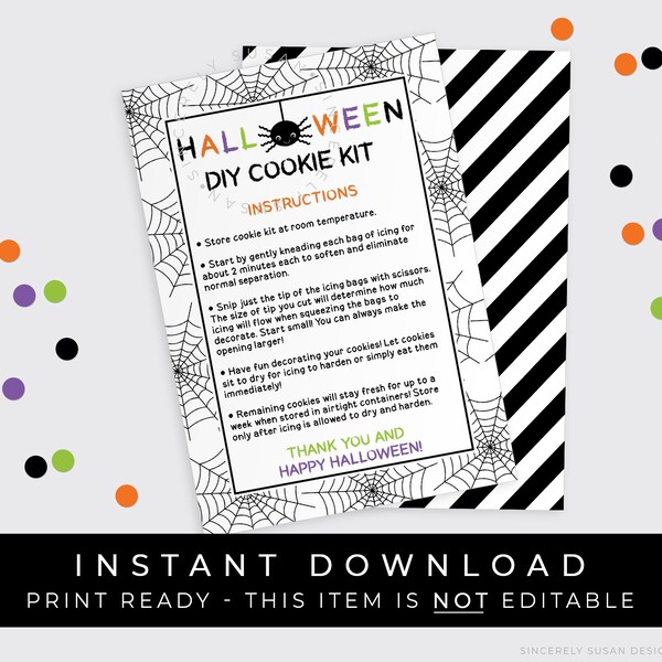 Sofortiger Download Spinnennetz-Halloween-Cookie-Kit Anleitung, Druckbare Karte, Spinnennetz-Halloween-Plätzchen DIY 9,5 x 12,5 cm, #167BID VIP