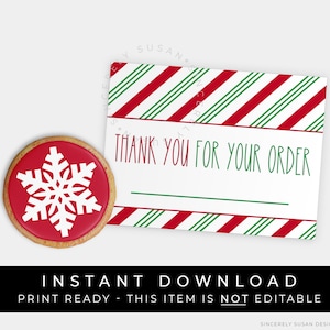Instant Download Kerst Bedankt voor uw bestelling Klantnaamkaartje, Holiday Stripe Cookie Order Pickup Tag, #196ID VIP