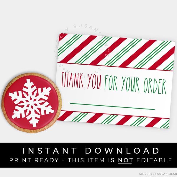 Instant Download Christmas Thank You For Your Order Customer Name Card Tag, Holiday Stripe Cookie Order Pickup Tag, #196ID VIP