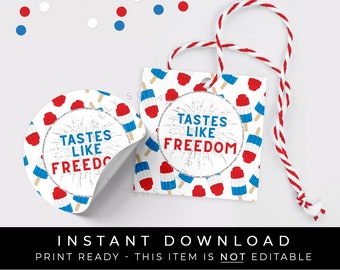 Instant Download Tastes Like Freedom Patriotic Popsicle Gift Tag Printable, USA Popsicle 4th of July Cookie Tag or Party Favor, #137CID VIP
