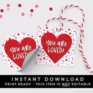 Sofortiger Download You Are LOVED Valentinstag Cookie Anhänger, rotes Herz besprenkelt mit Liebe Cookie Anhänger, #226AID VIP