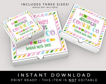 Instant Download St. Patrick's Day Charms Mini Pizza Box Label, Magically Delicious Lucky Cookie Co. Box Set Sticker Tag Printable, #101EID