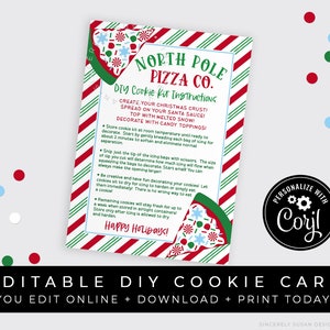 CUSTOMIZABLE North Pole Pizza DIY Cookie Kit Instructions Printable Card, Editable Elf Delivery Christmas Pizza Co. Decorating Kit, #208 VIP