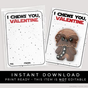 Descarga instantánea Star Wars Valentine Mini Cookie Card, I Chews You Space Galaxy Tarjeta de San Valentín para el aula imprimible, #114V3ID VIP