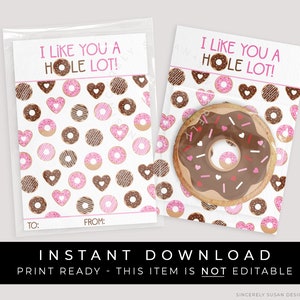 Descarga instantánea Valentine Donuts Mini Cookie Card, Me gustas un HOLE Lot Tarjeta de San Valentín para el aula imprimible, #221BID VIP