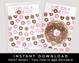 Sofortiger Download Valentinstag Donuts Mini Cookie Karte, ich mag dich ein HOLE Lot druckbare Valentinstag Valentinstagskarte, #221BID VIP