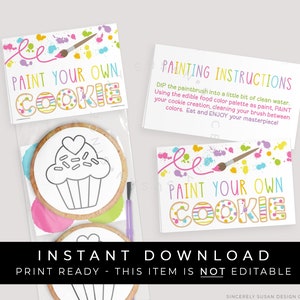 Instant Download Paint Your Own Cookie Bag Topper Printable, Colorful Rainbow Paint PYO Cookies Bag Topper Tag, #255BID VIP