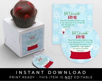Instant Download Holiday Hot Chocolate Bomb Tag, Printable Snowglobe Christmas Chocolate Bomb Directions Instructions Gift Tag, #189ID VIP