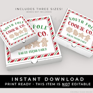 Instant Download Mini North Pole Cookie Co. Delivery Pizza Box Label, Baked Fresh Daily Cookie Tag Sticker Christmas Printable, #216AID VIP