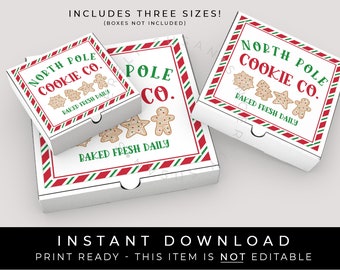 Instant Download Mini North Pole Cookie Co. Delivery Pizza Box Label, Baked Fresh Daily Cookie Tag Sticker Christmas Printable, #216AID VIP