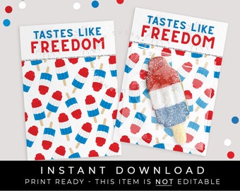 Instant Download Tastes Like Freedom Patriotic Popsicle Mini Cookie Card Printable, Summer Popsicle 4th of July America Pop, #137BID VIP