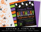 Halloween Birthday Invitation Printable Kids Halloween Invite Costume Party Ghost Boo Bash Instant Download Editable Template Corjl #073A