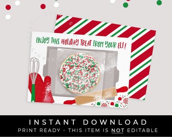 Instant Download Elf Mini Cookie Card Printable, Elf Return Gift Cookie Baking Christmas Holiday Treat Packaging 3.5 x 5", #191AID VIP