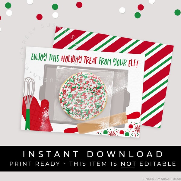 Instant Download Elf Mini Cookie Card Printable, Elf Return Gift Cookie Baking Christmas Holiday Treat Packaging 3.5 x 5", #191AID VIP