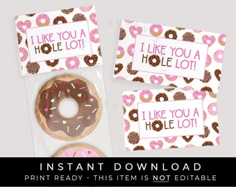 Sofortiger Download Valentinstag Donut Cookie Bag Topper, druckbar Ich mag dich ein HOLE Lot Mini Cookie oder Leckerli Topper, #221BID VIP
