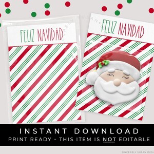 Natychmiastowe pobranie Feliz Navidad Cookie Card Printable, Merry Christmas Holiday Cookie Spanish Galleta Card Packaging, #196CID VIP