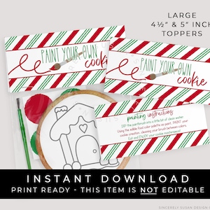 Instant Download Large Paint Your Own Christmas Cookie Bag Topper Printable, Holiday PYO Cookie Toppers Stripes Party Favor Bag, #196IDLG