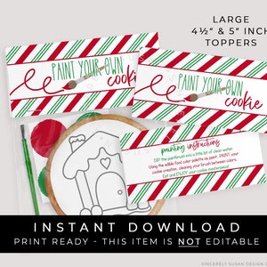 Instant Download grote verf je eigen kerst Cookie Bag Topper afdrukbare, vakantie PYO Cookie Toppers strepen partij gunst tas, #196IDLG