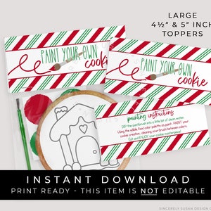 Instant Download Large Paint Your Own Christmas Cookie Bag Topper Printable, Holiday PYO Cookie Toppers Stripes Party Favor Bag, #196IDLG