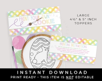 Instant Download Paint Your Own Cookie Bag Topper Printable, Large Single Cookie Spring Easter Gingham PYO Cookie Bag Topper Tag #256BID VIP