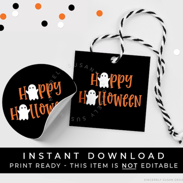 Instant Download Ghost Happy Halloween Tag, Printable Halloween Cookie Tag, Halloween Treat Bag Party Favor Tag BOO, #155AID VIP