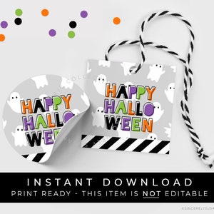 Instant Download Happy Halloween Cookie Tag afdrukbaar, Boo Ghost paars groen Halloween Spooky leuke Trick or Treat gunst Tag, #156PR2ID VIP