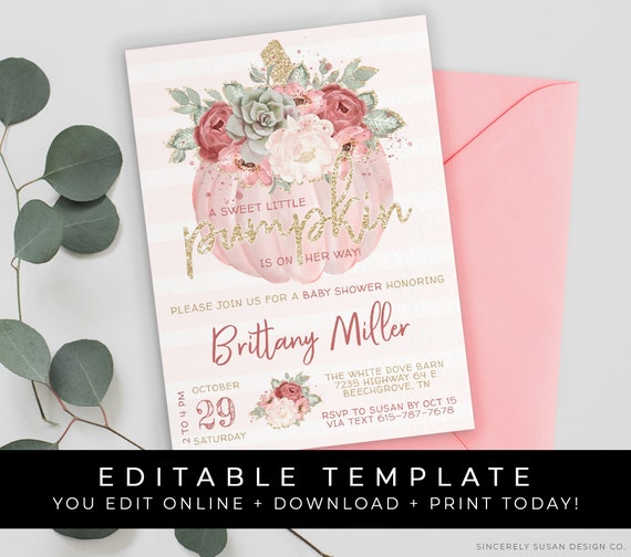 Pink and gold fall Autumn Instant Digital Download Template Editable ...