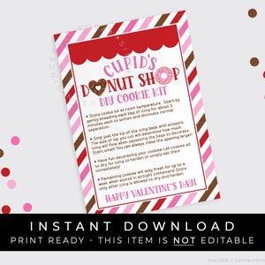 Instructions pour kit de biscuits DIY Cupid's Donut Shop à téléchargement immédiat, carte imprimable, étiquette de kit de décoration de biscuits pour beignet, #221B VIP