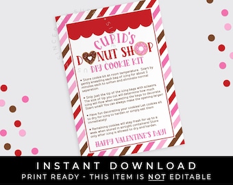 Instant Download Cupid's Donut Shop DIY Cookie Kit Instructions Printable Card, Decorate Your Own Donut Cookie Decorating Kit Tag, #221B VIP