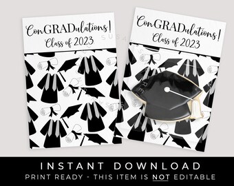 Instant Download Graduation Mini Cookie Card Printable, Class of 2023 Congratulations Graduate Gift Card Black and White, #121BID VIP
