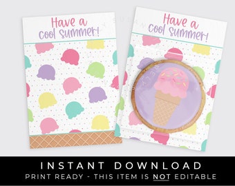 Instant Download Ice Cream Cookie Card Printable, Have a Cool Summer Mini Ice Cream Waffle Cone Cookie Backer, #277BID VIP