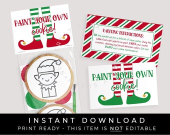 Instant Download Paint Your Own Christmas Elf Cookie Bag Topper Printable, Elf Feet PYO Cookie Toppers Holiday Party Favor Bag, #191DID VIP